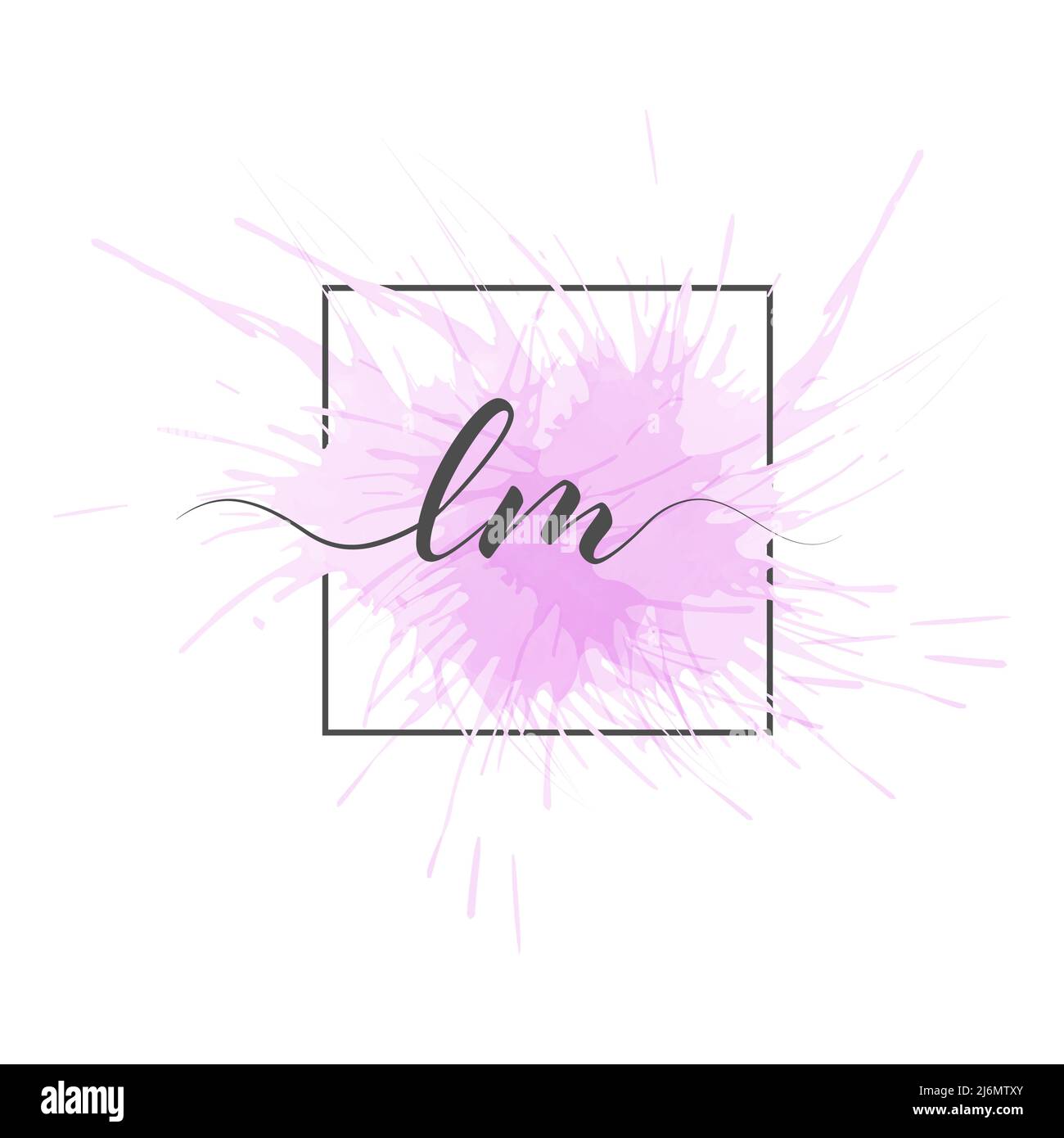 Calligraphic lowercase letters L and M are written in a solid line on a colored background in a frame Stock Vector