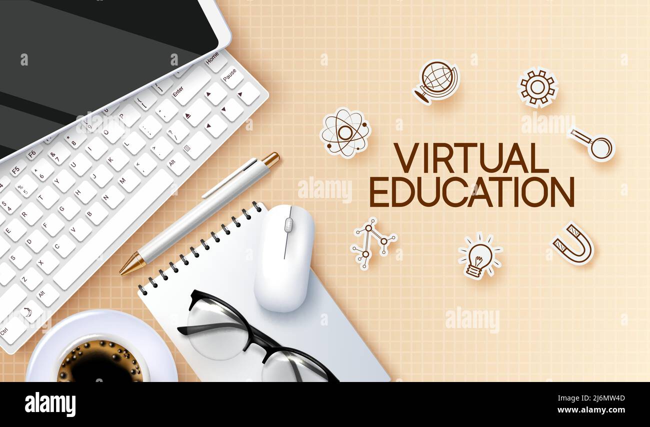 Virtual education vector background design. Virtual education text with