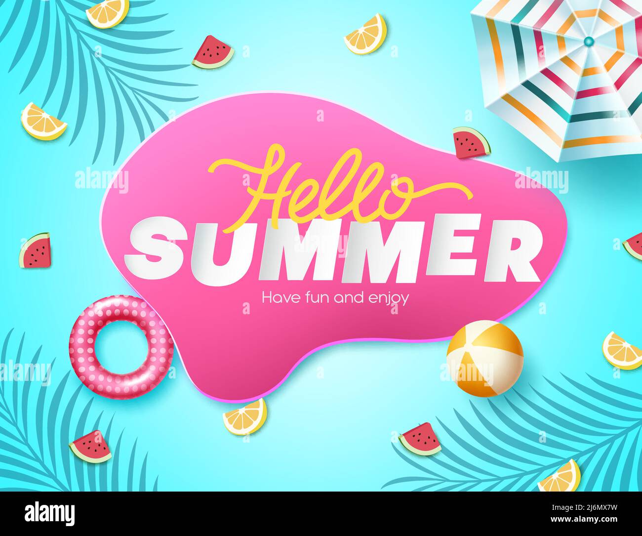 Summer season vector concept design. Hello summer text in abstract ...