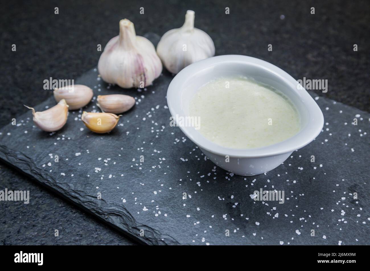 Delicious Lebanese (Arabic) food, thum sauce, produced with garlic