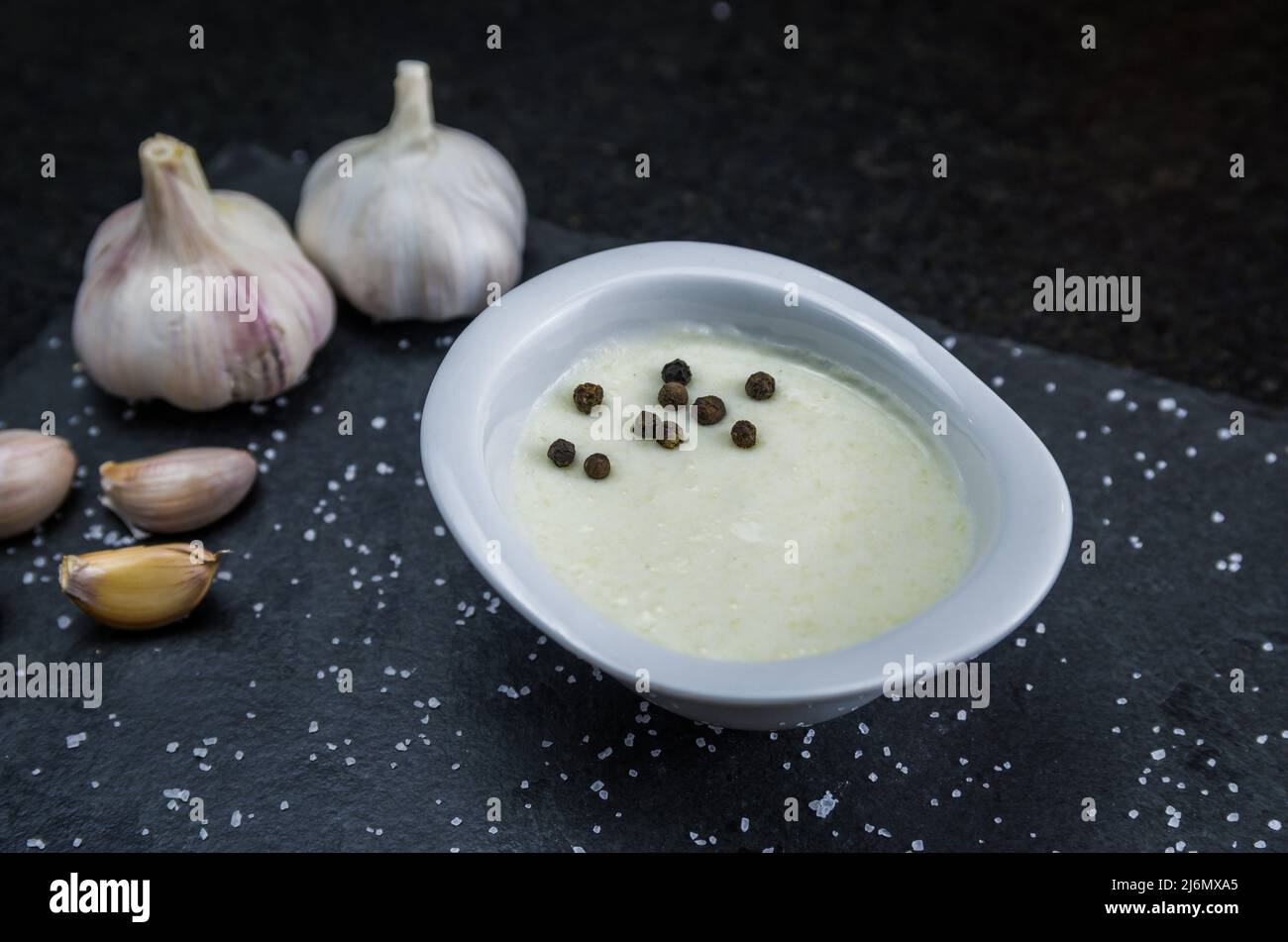 Delicious Lebanese (Arabic) food, thum sauce, produced with garlic
