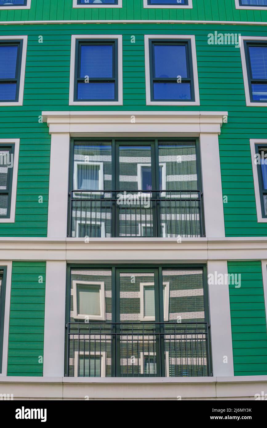 Modern designed block buildings with colorful wall in Zaandam ...