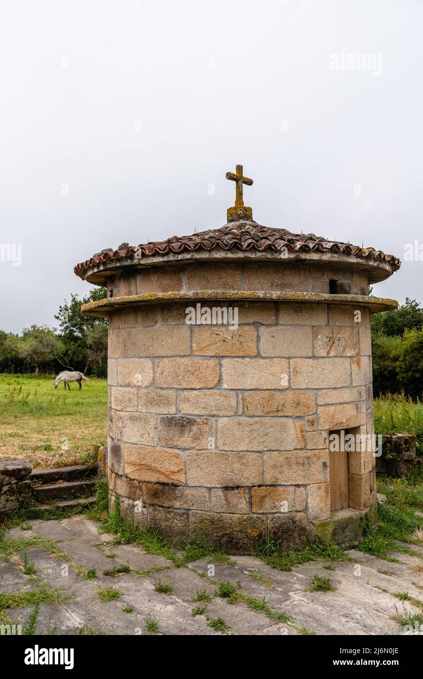 Pombal or dovecote at Santa Comba Church, Santa Colomba de Carnota, Coruna, Galicia, Spain. Stock Photo