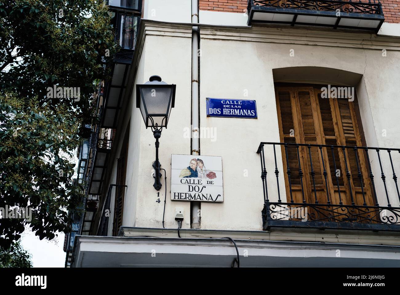 Madrid, Spain - October 4, 2020: Historic street name sign in Lavapies neighborhood in central Madrid. Stock Photo