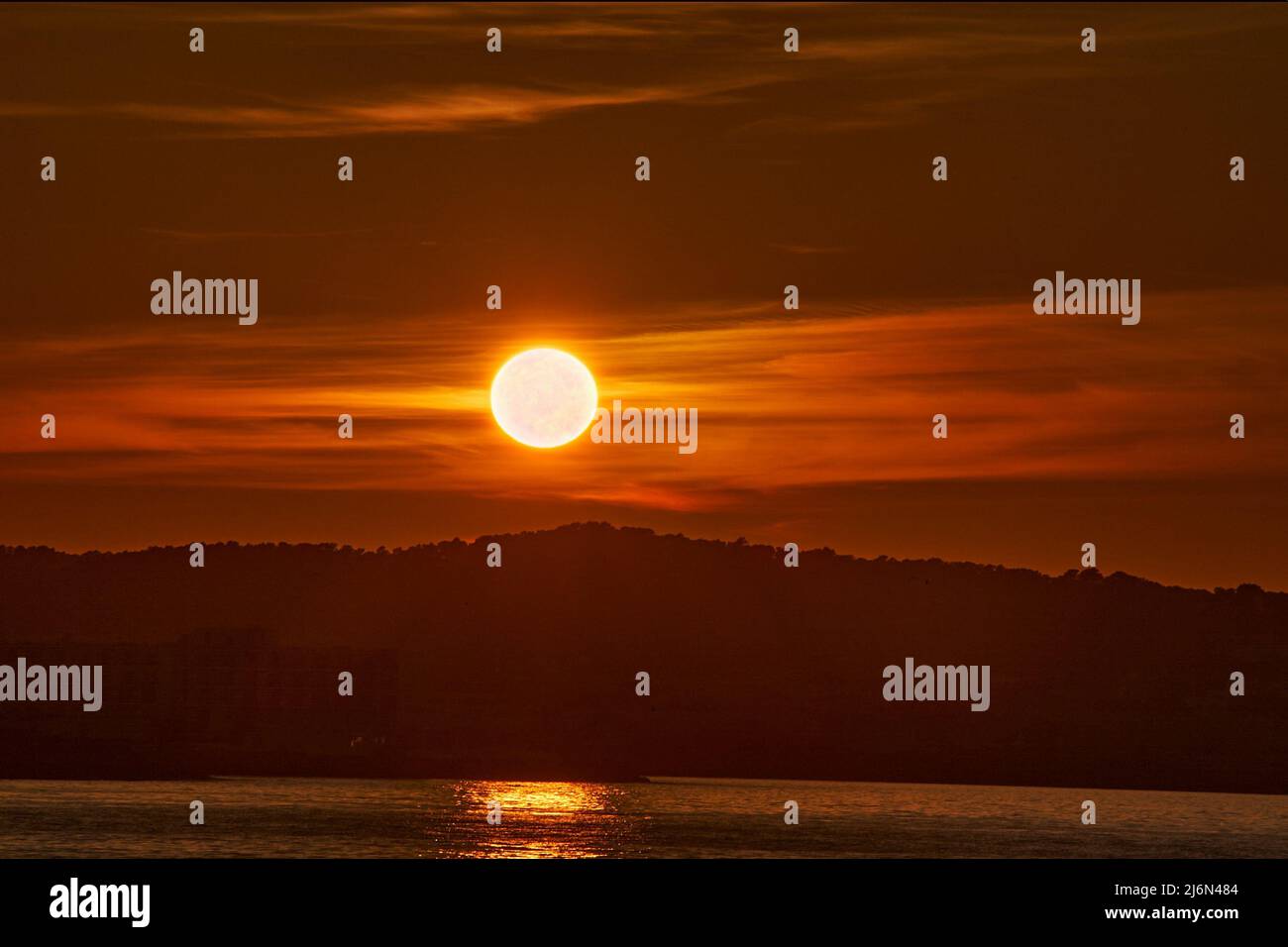 Sunset at Sant Antoni de Portmany, Ibiza, Spain, Europe. Stock Photo