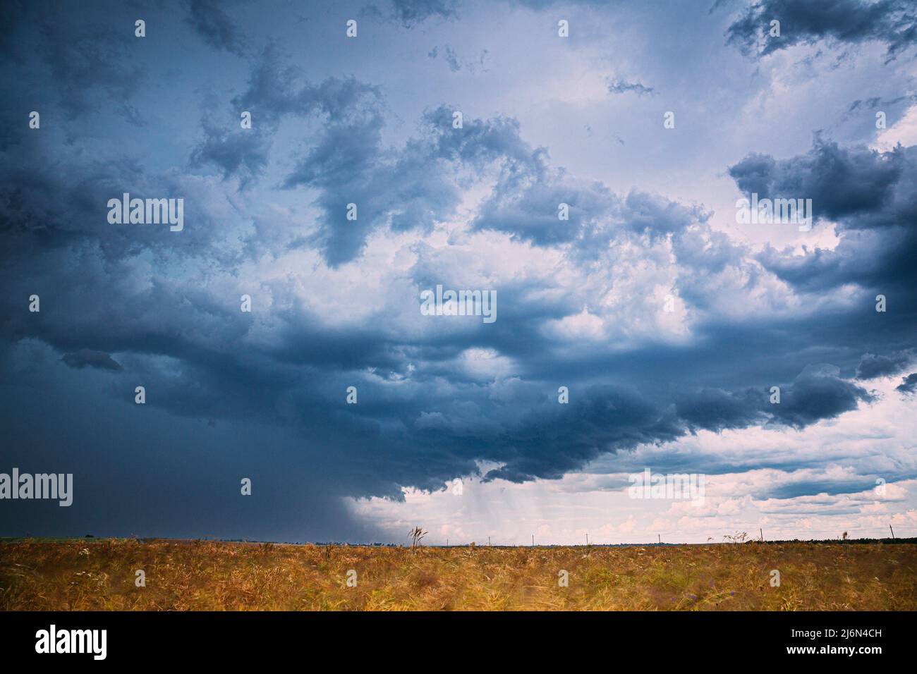 Sky During Rain Horizon Above Rural Landscape Field. Agricultural And