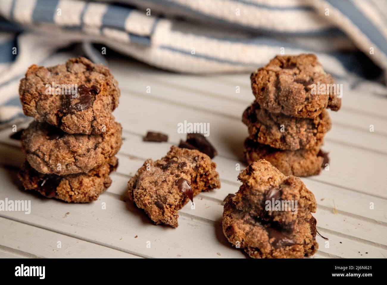 Paleo Chocolate Chip Cookies on White table. Stock Photo