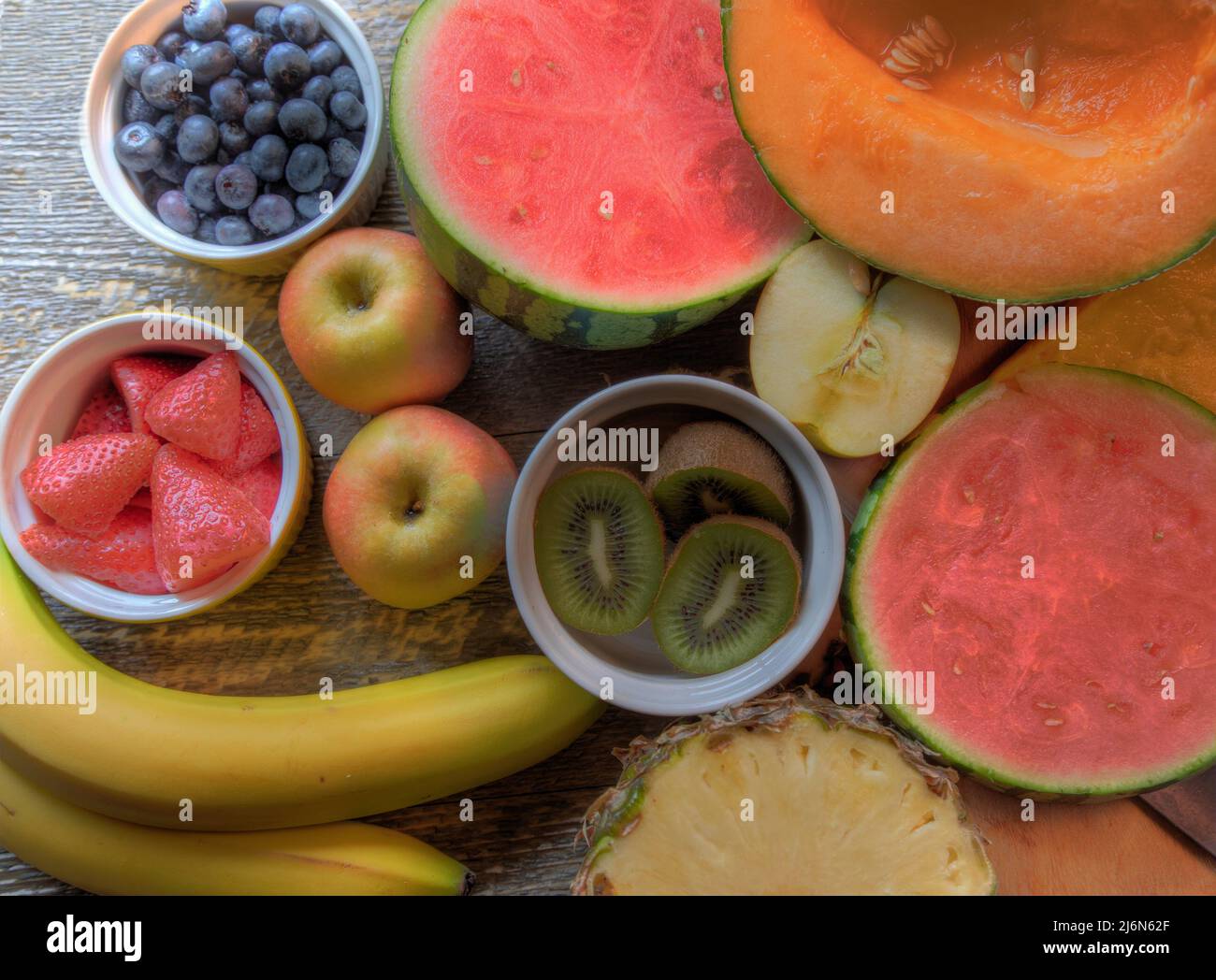 top View of freshly cut fruits Stock Photo Alamy