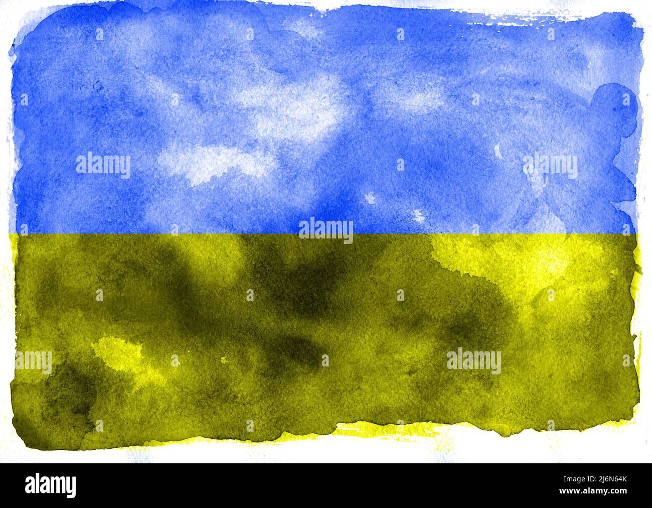 Blue and yellow Ukrainian flag from watercolor pattern Stock Photo
