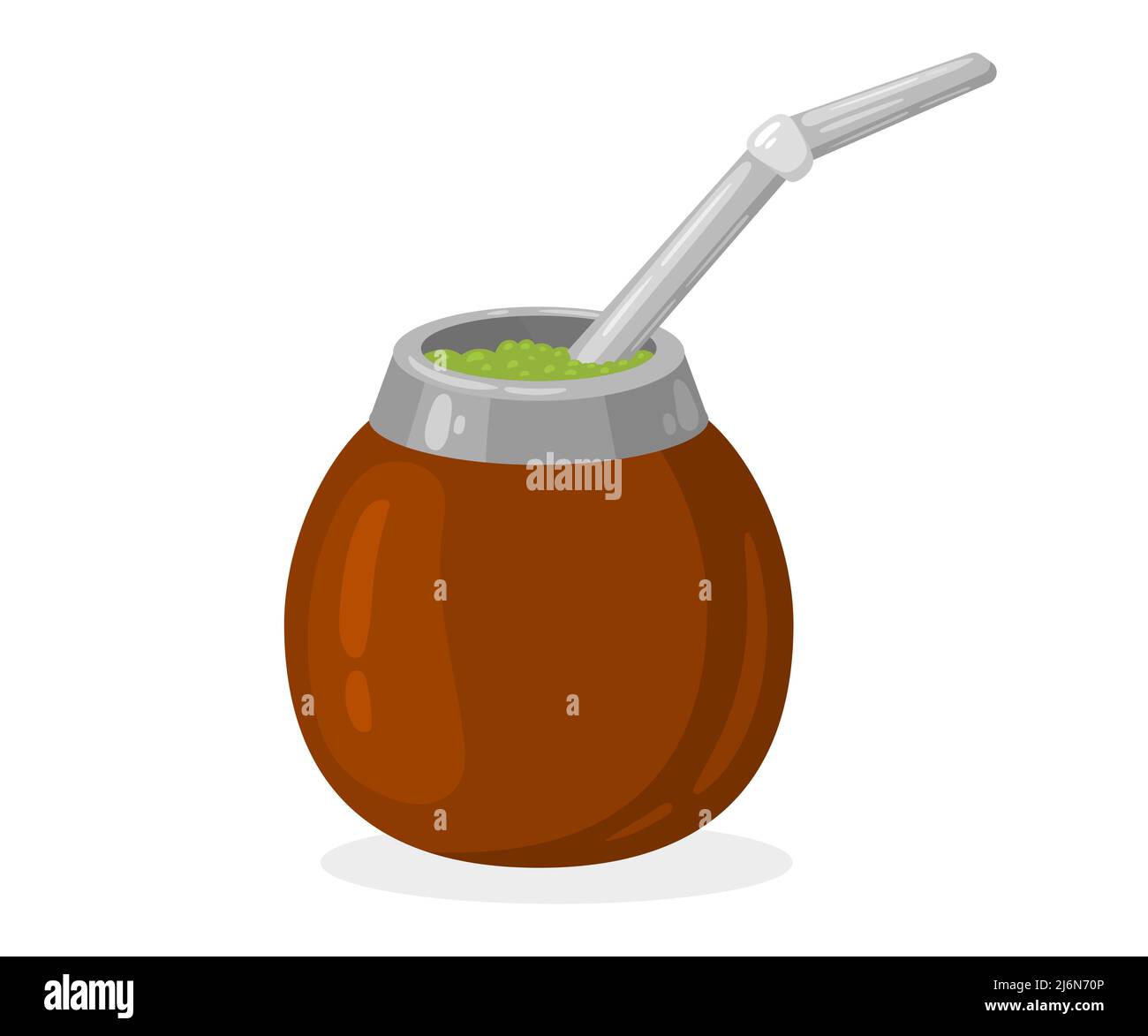 Mate tea in a calabash with a metal straw. Calabash - a traditional vessel for the preparation and drinking of mate, a tonic drink of the peoples of South America. Vector illustration. Stock Vector