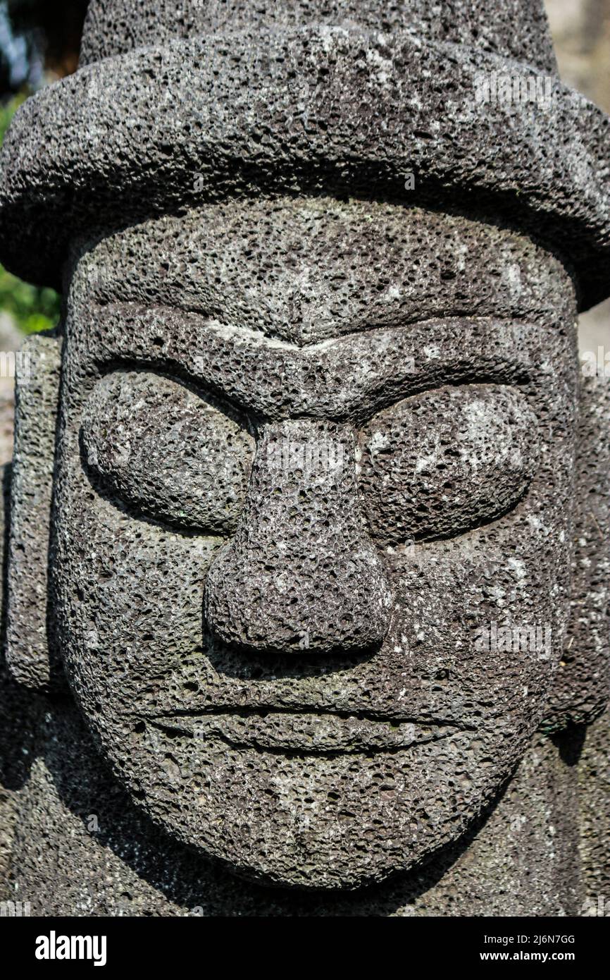 Detail of dol hareubang (grandfather stone statue). Jeju Island (Cheju