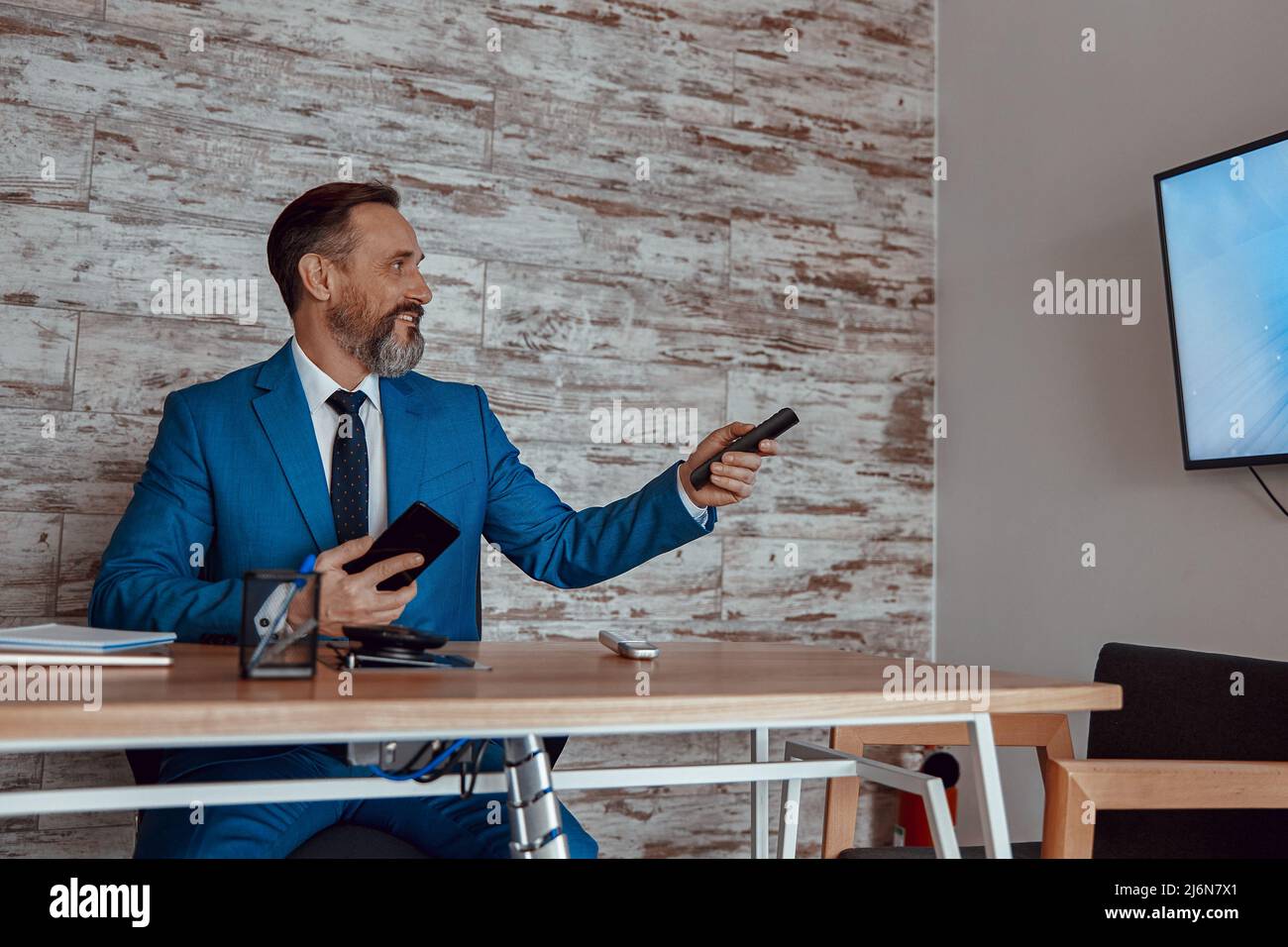 Bearded happy man hold hi-res stock photography and images - Alamy