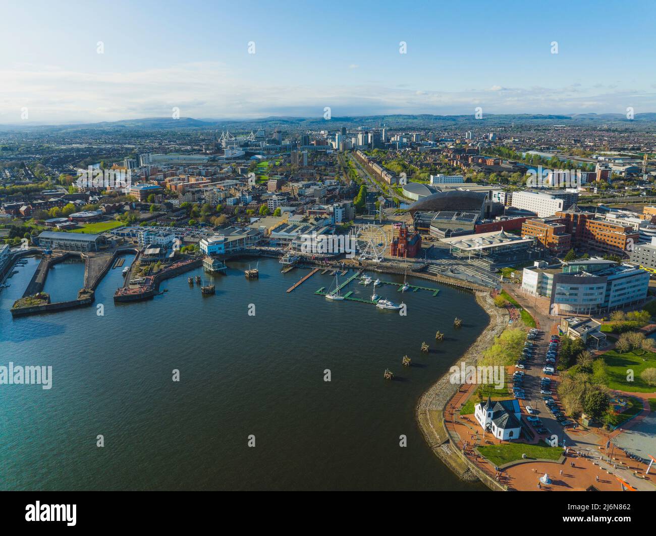 Aerial shot of Cardiff Bay Stock Photo