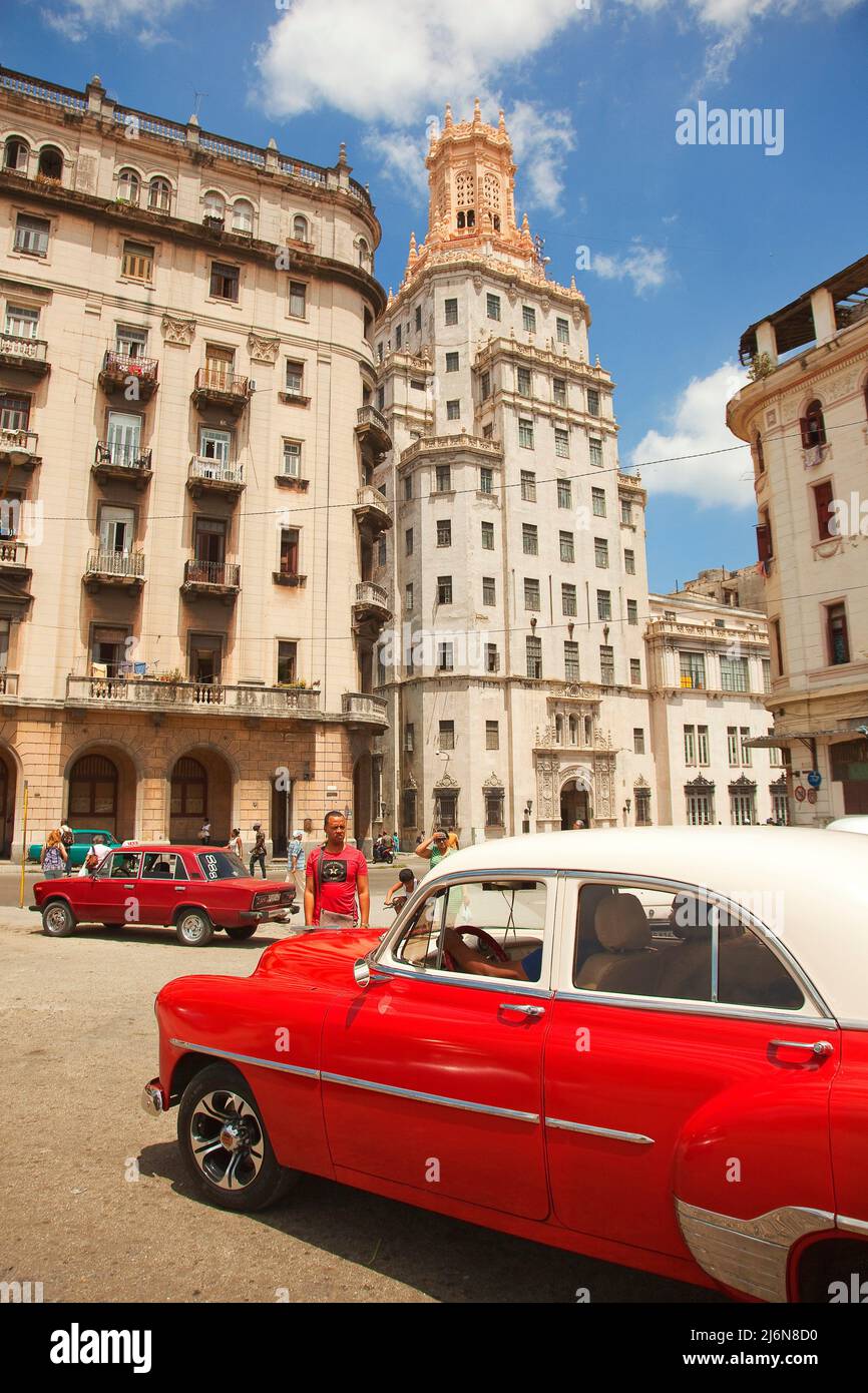 Old American car used as taxi at ChinatownBarrio Chino in Center