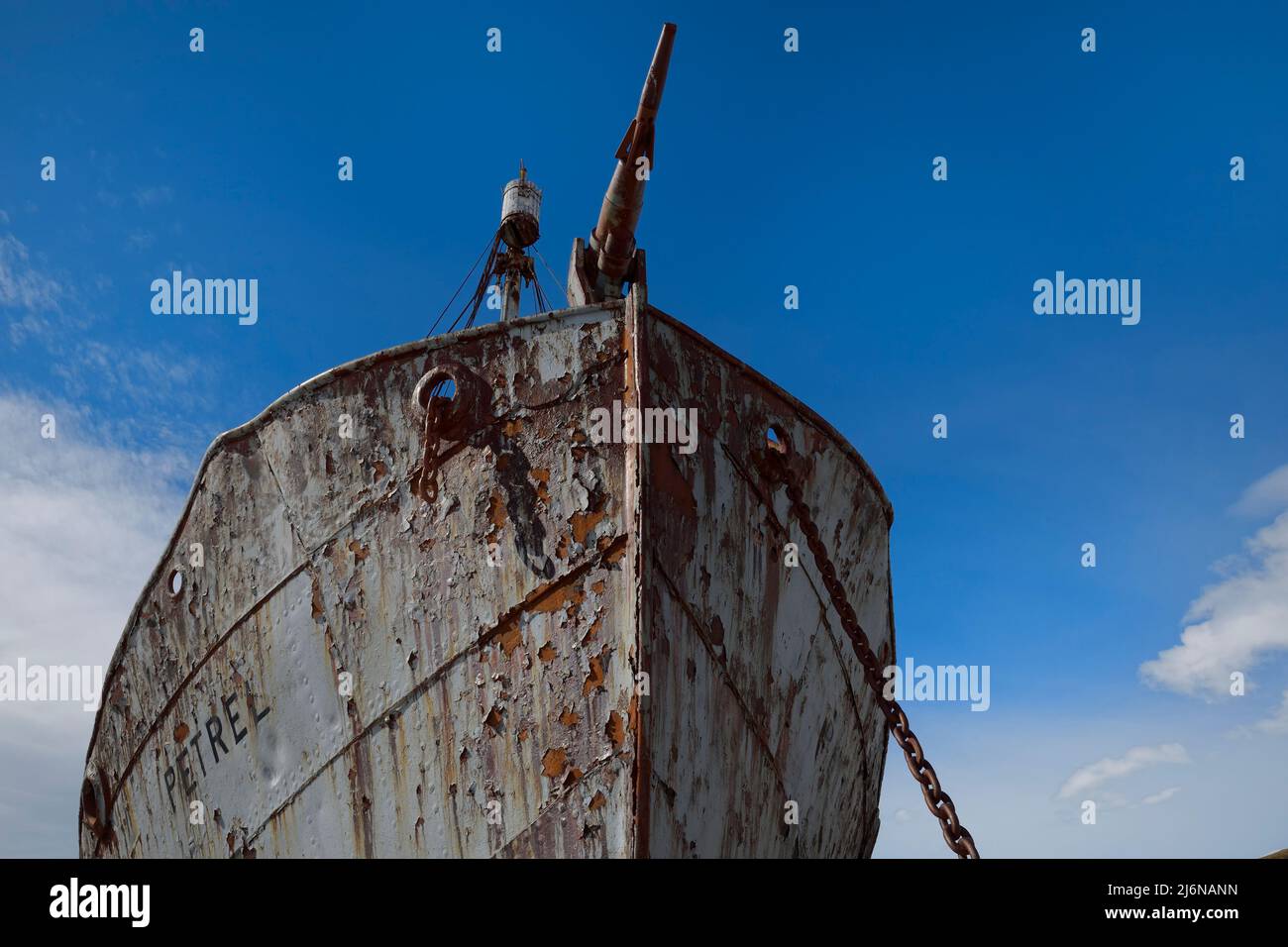 Wreck of the whaler ship Petrel, Former Grytviken whaling station, King Edward Cove, South Georgia, South Georgia and the Sandwich Islands, Antarctica Stock Photo