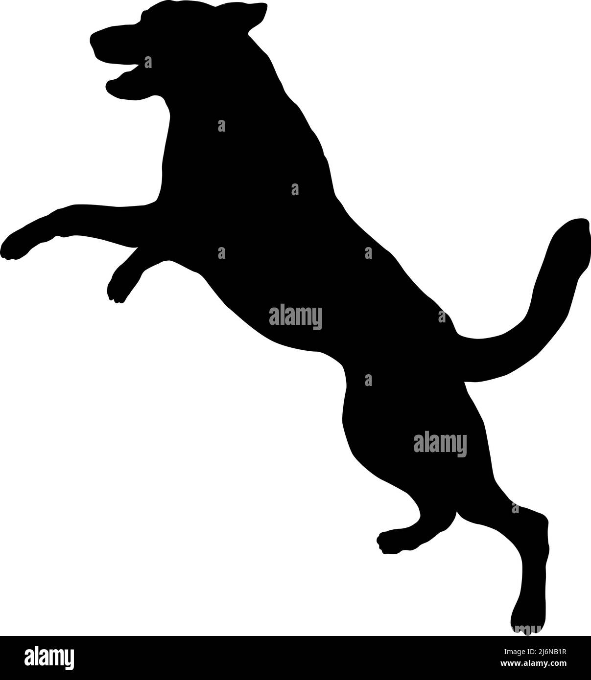 Black dog silhouette. Jumping east european shepherd. Pet animals. Isolated on a white background. Vector illustration. Stock Vector