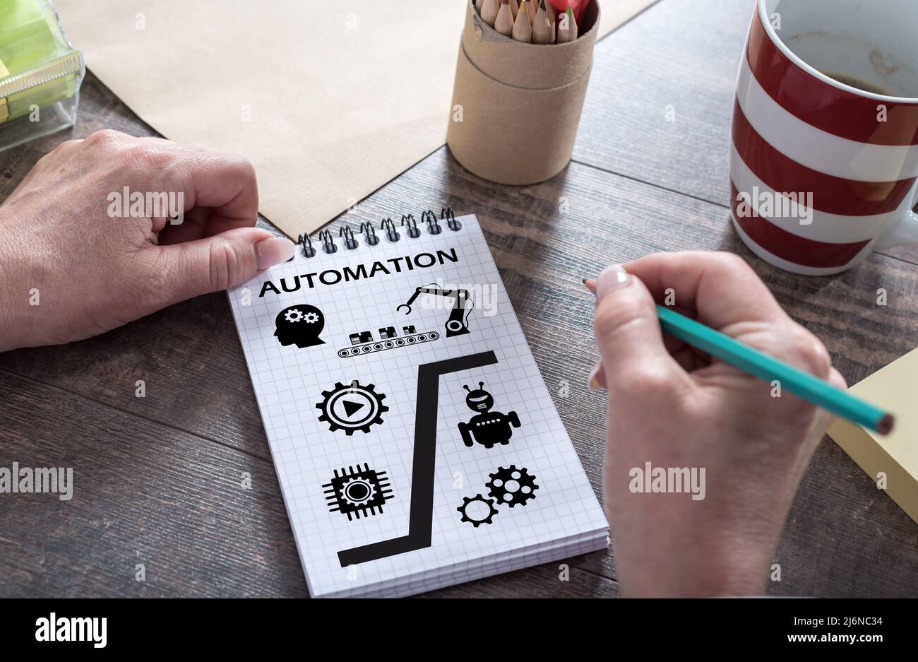 Automation concept drawn on a notepad Stock Photo