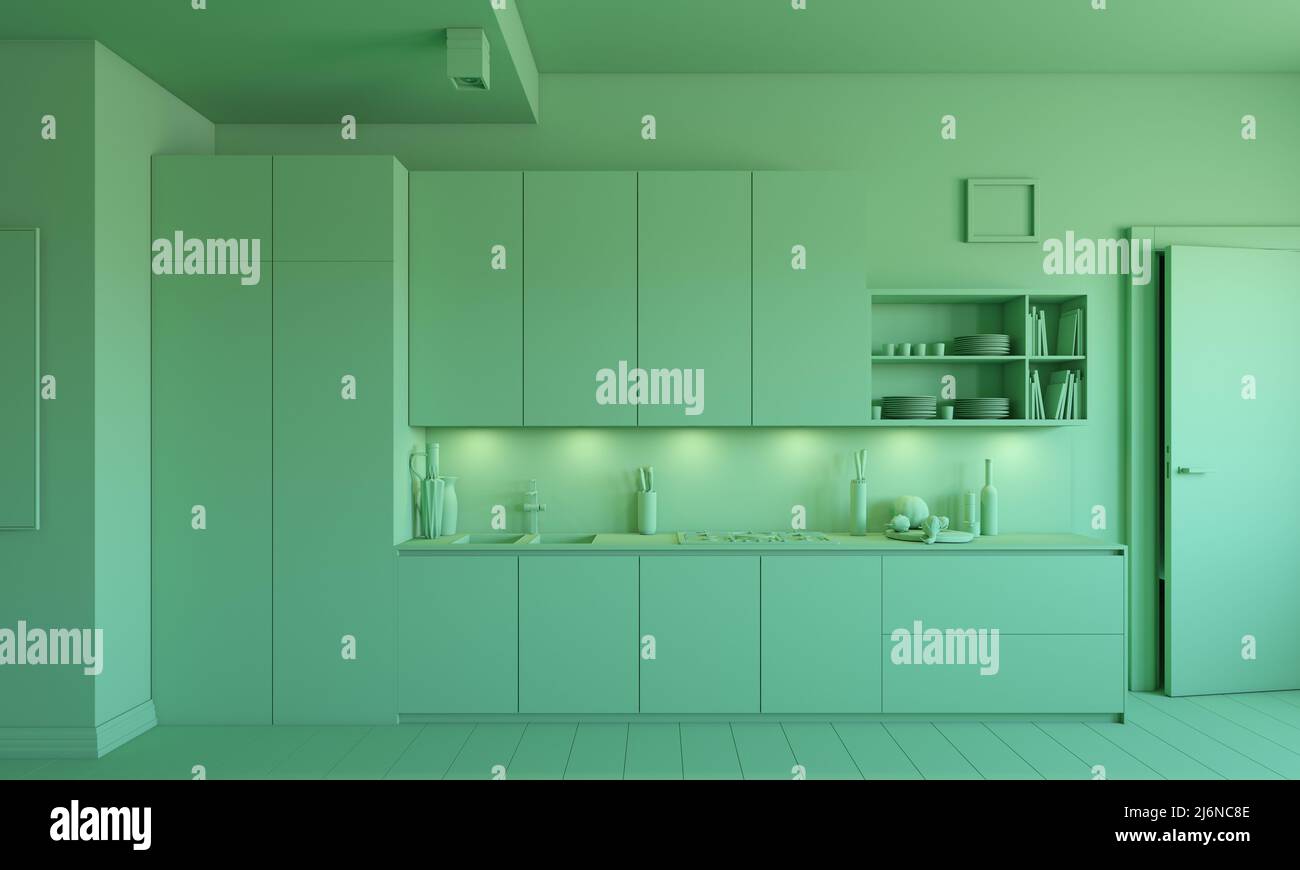 green kitchen interior. 3d rendering concept idea Stock Photo - Alamy