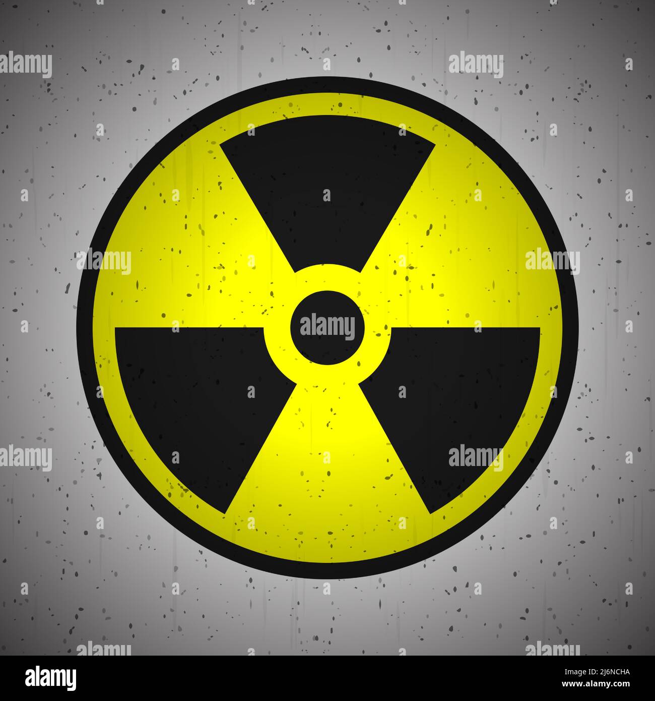 Radioactive warning sign on a grunge wall background. Circle shape black and yellow radioactivity vector symbol. Stock Vector