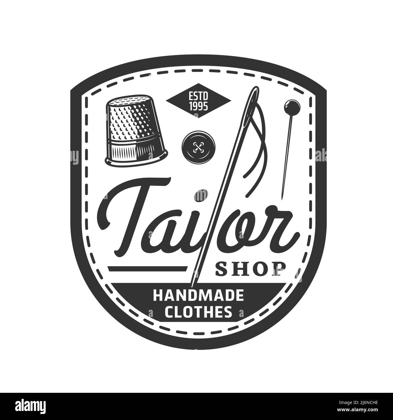 Tailor shop icon, vector vintage emblem for handmade clothes shop