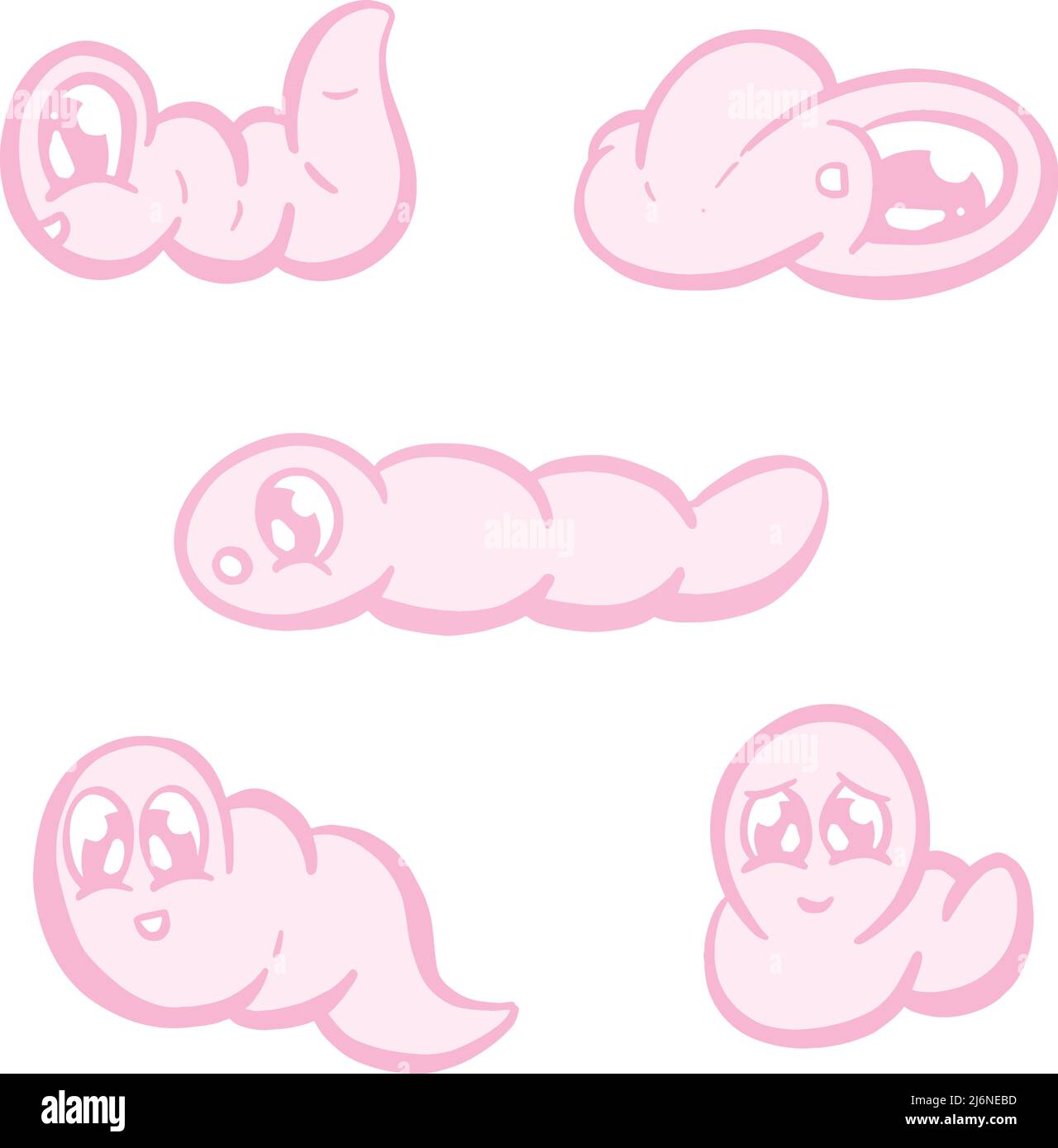 Cute Little Pink Wiggly Worm Cartoon Vectors Stock Vector