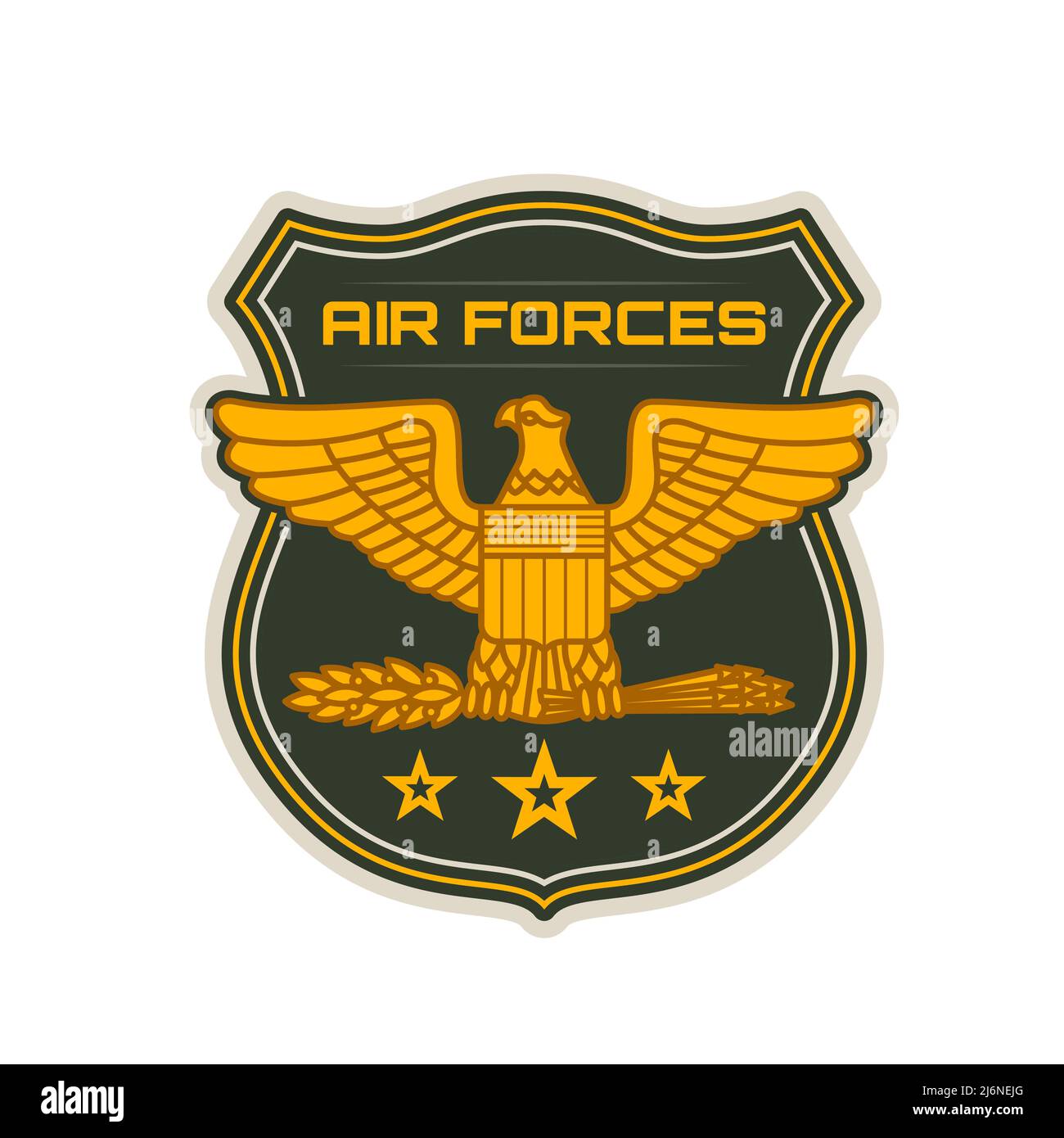 Air forces heraldic icon vector shield with gold eagle, wings, arrows and stars. Army or navy aviation, military aircraft division, flight, group or squadron isolated symbol and patch design Stock Vector