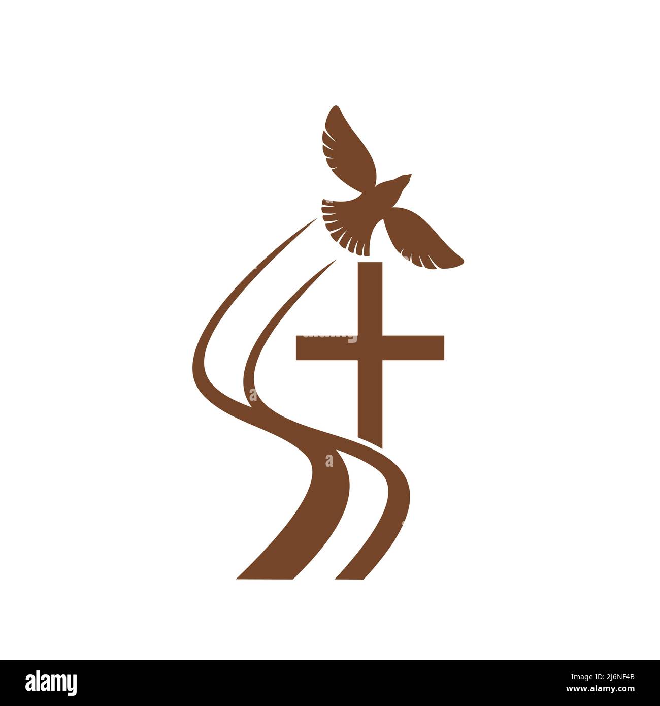 Christianity religion vector icon with flying dove and cross. Christian