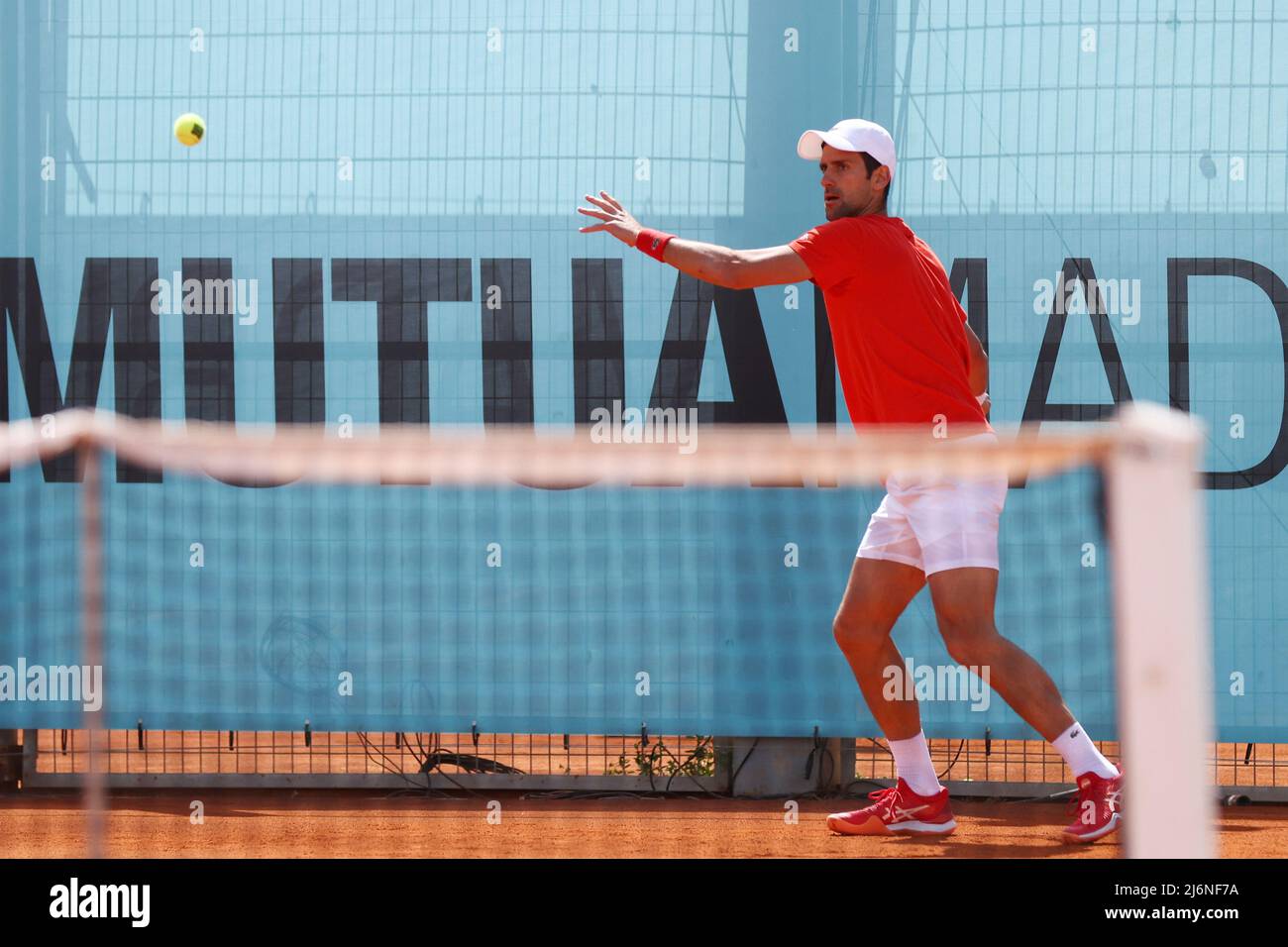 Novak Djokovic of Serbia practices during the Mutua Madrid Open 2022 tennis tournament on May 2, 2022 at Caja Magica stadium in Madrid, Spain - Photo: Oscar J Barroso/DPPI/LiveMedia Stock Photo