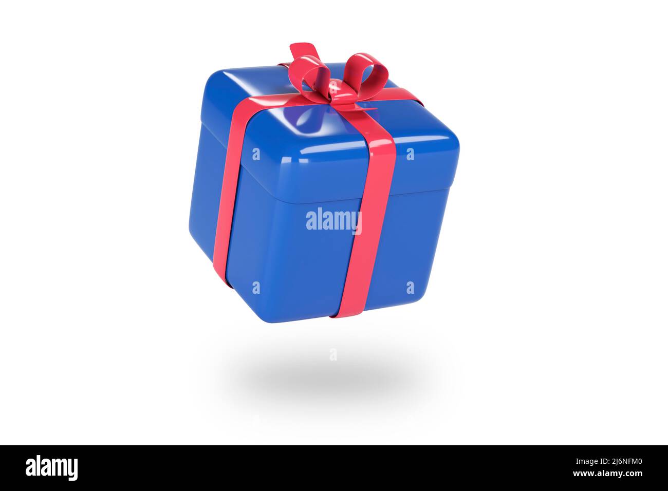 3d blue gift box with ribbon bow isolated on a white background. 3d ...