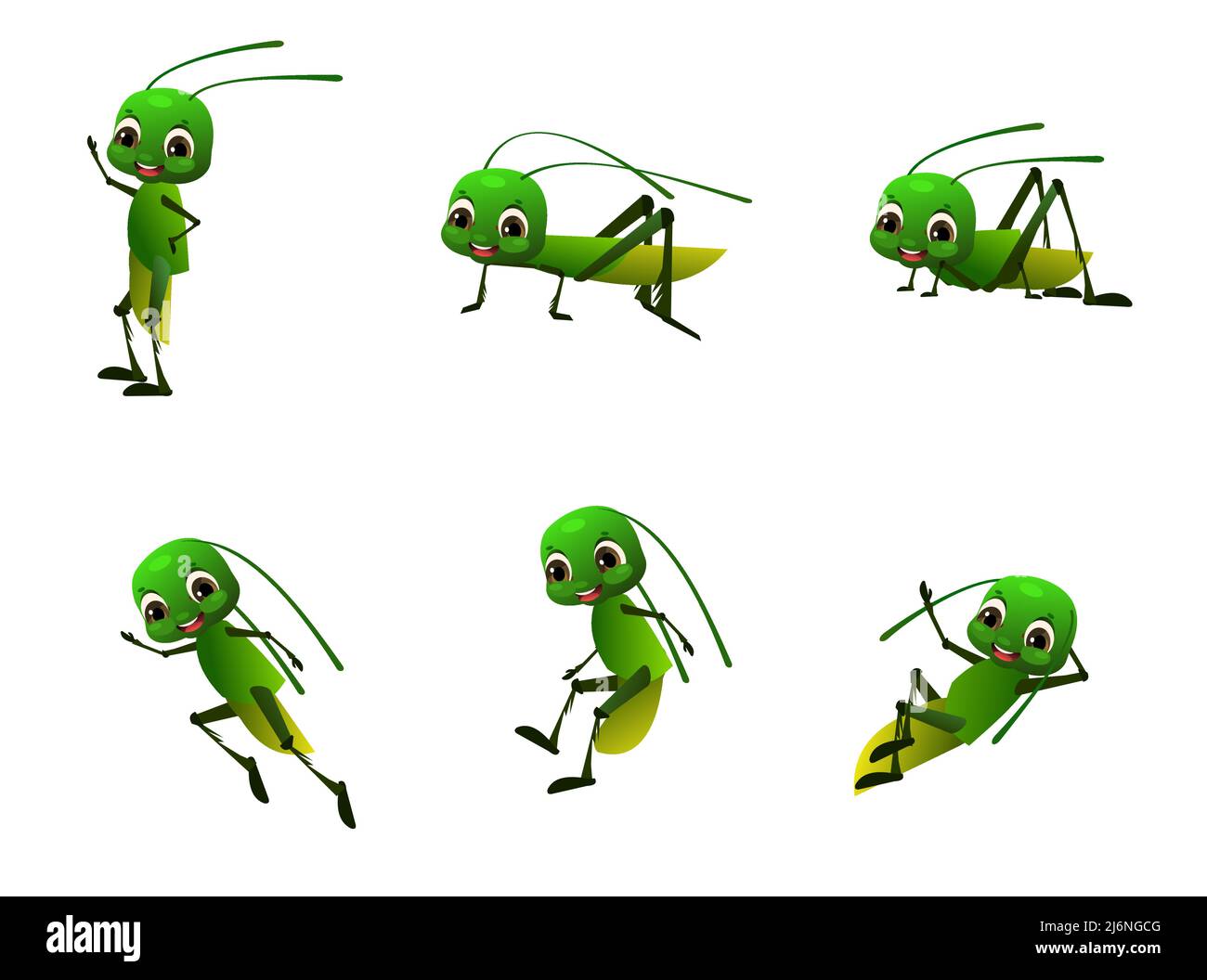 Set of Green grasshopper. Wildlife object. Little funny insect. Cute cartoon  style. Isolated on white background. Vector Stock Vector Image & Art - Alamy