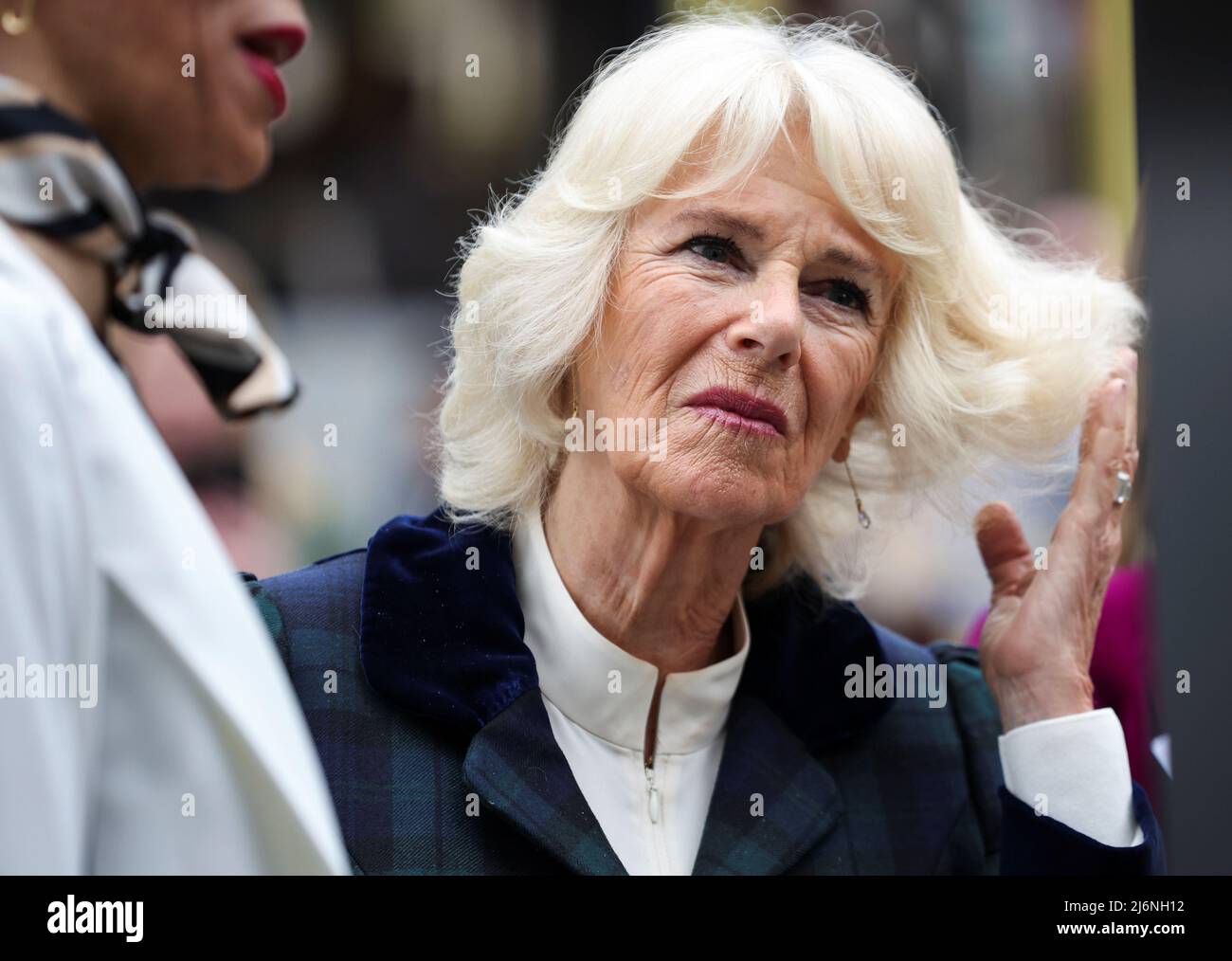 Britain's Camilla, Duchess of Cornwall, visits the photography exhibition 'I Am', a collection of portraits of domestic abuse survivors by photographer Allie Crewe, in Manchester, Britain, May 3, 2022. REUTERS/Phil Noble/Pool Stock Photo
