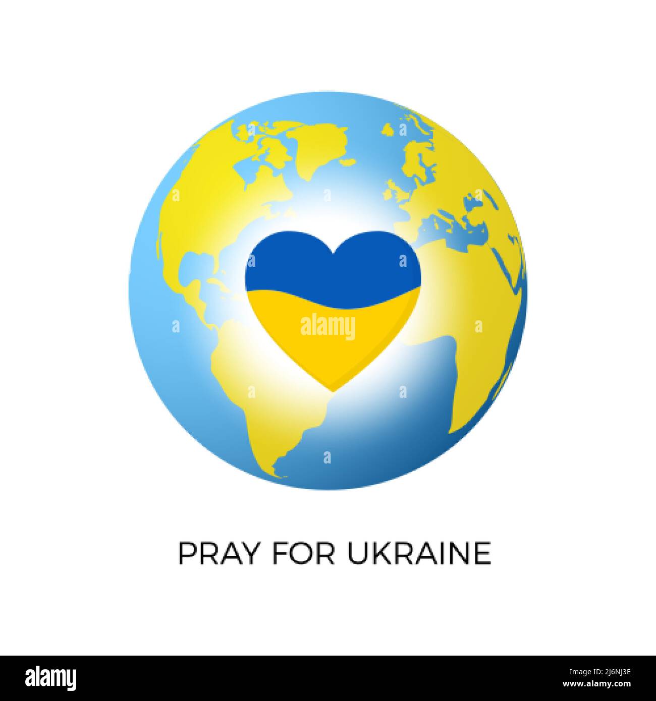 Planet with heart shape in national Ukraine colors. Symbol of  halp mercy support and donation. Vector illustration Stock Vector