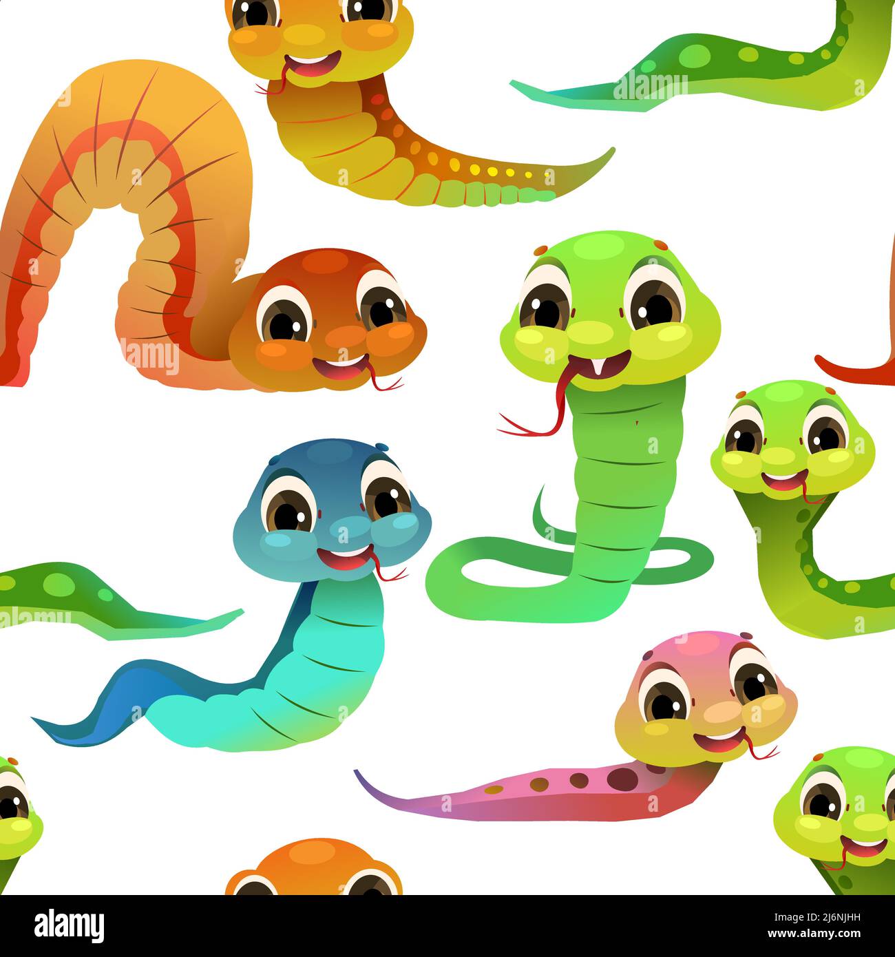 Cheerful baby snake. Seamless pattern. Cartoon style illustration. Cute ...