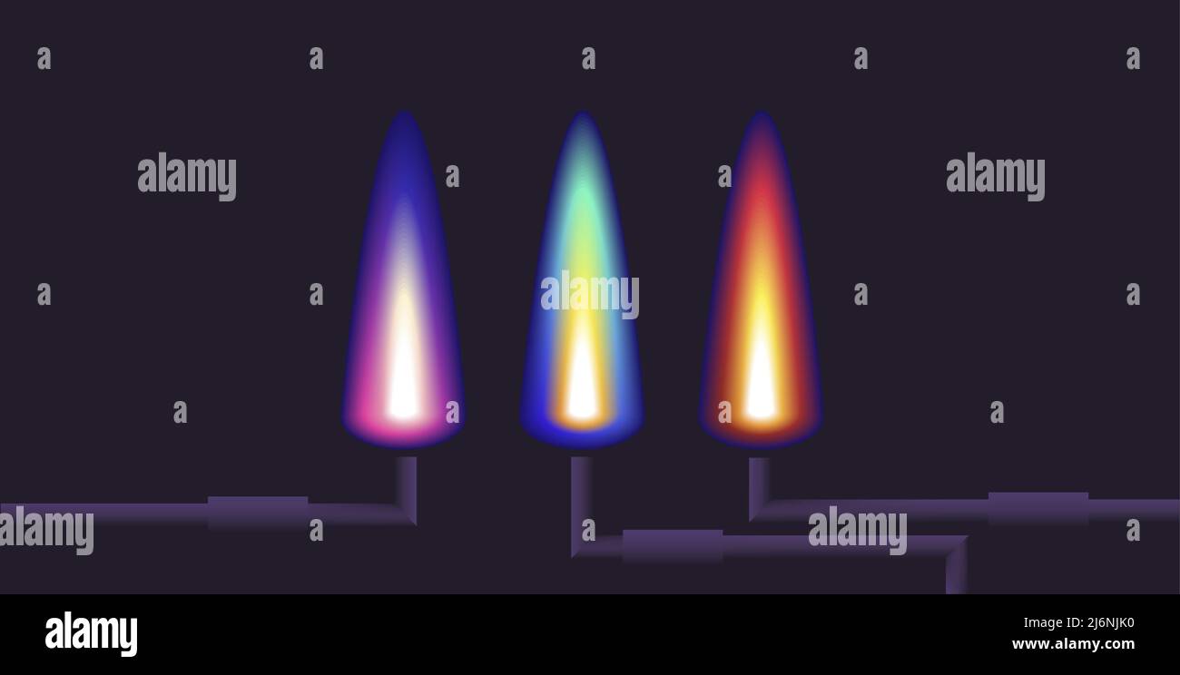 Digital illustration of gas flame and pipes, neon colors on black