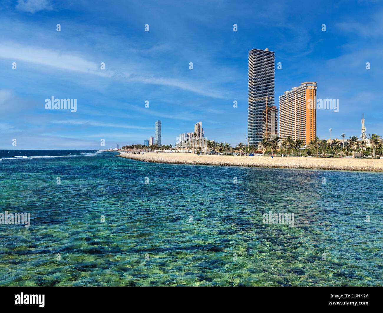 View of  Jeddah skyscrapers from the public beach Premium Photo Stock Photo