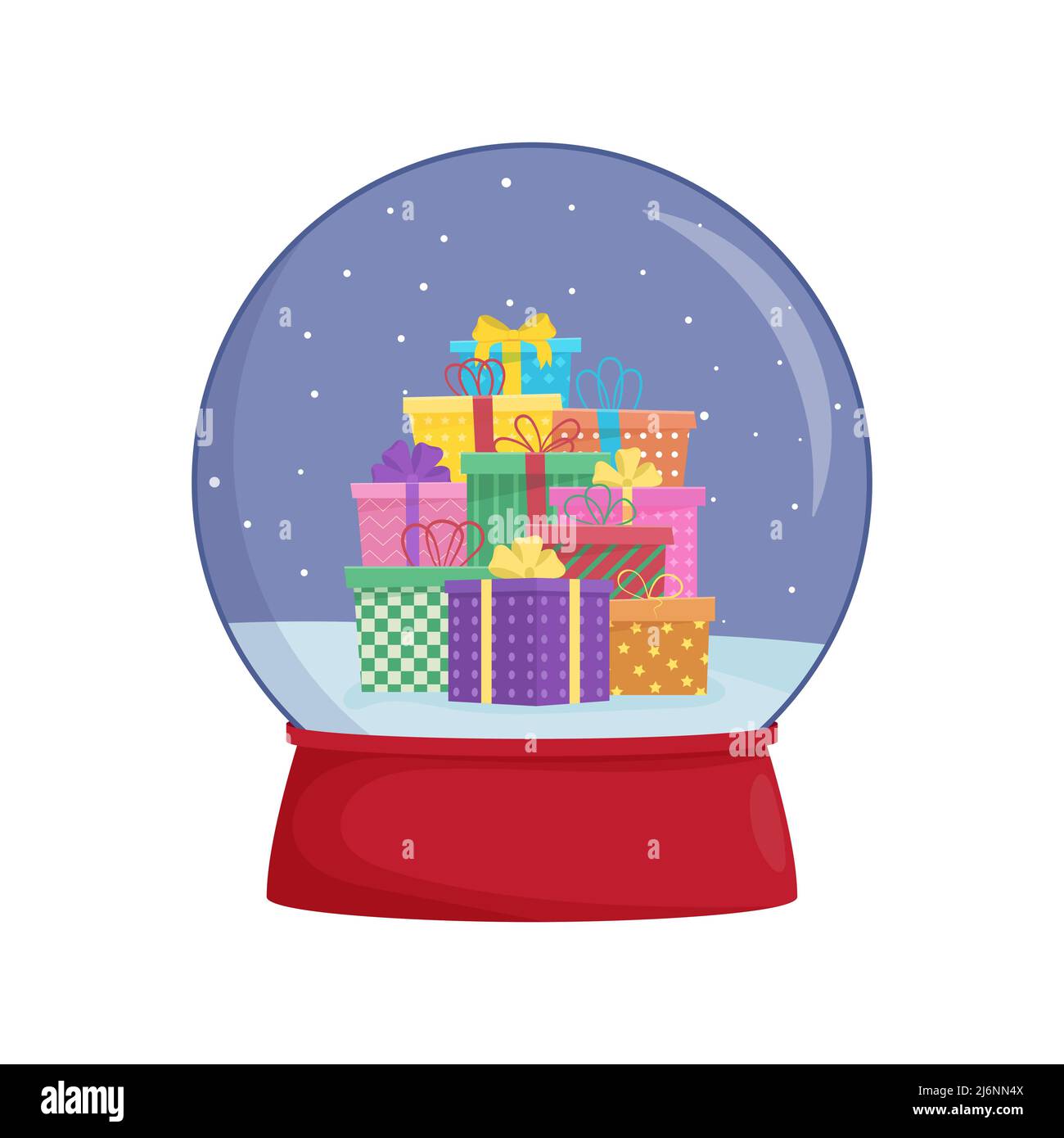 Snow globe with gifts. Winter wonderland scenes in a snow globe Stock ...