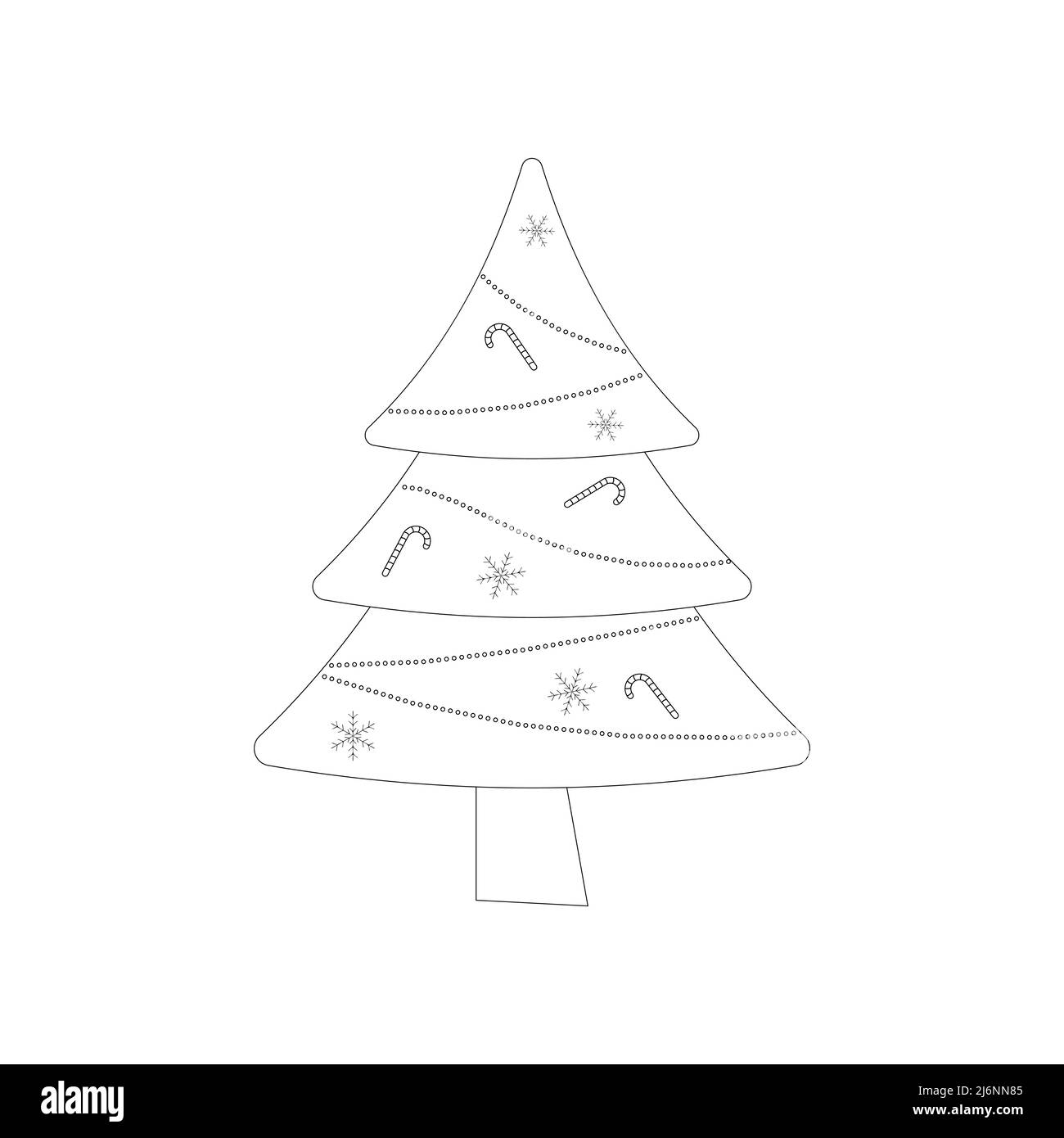 Christmas tree with tree ball and tree toy. Color book. Flat vector
