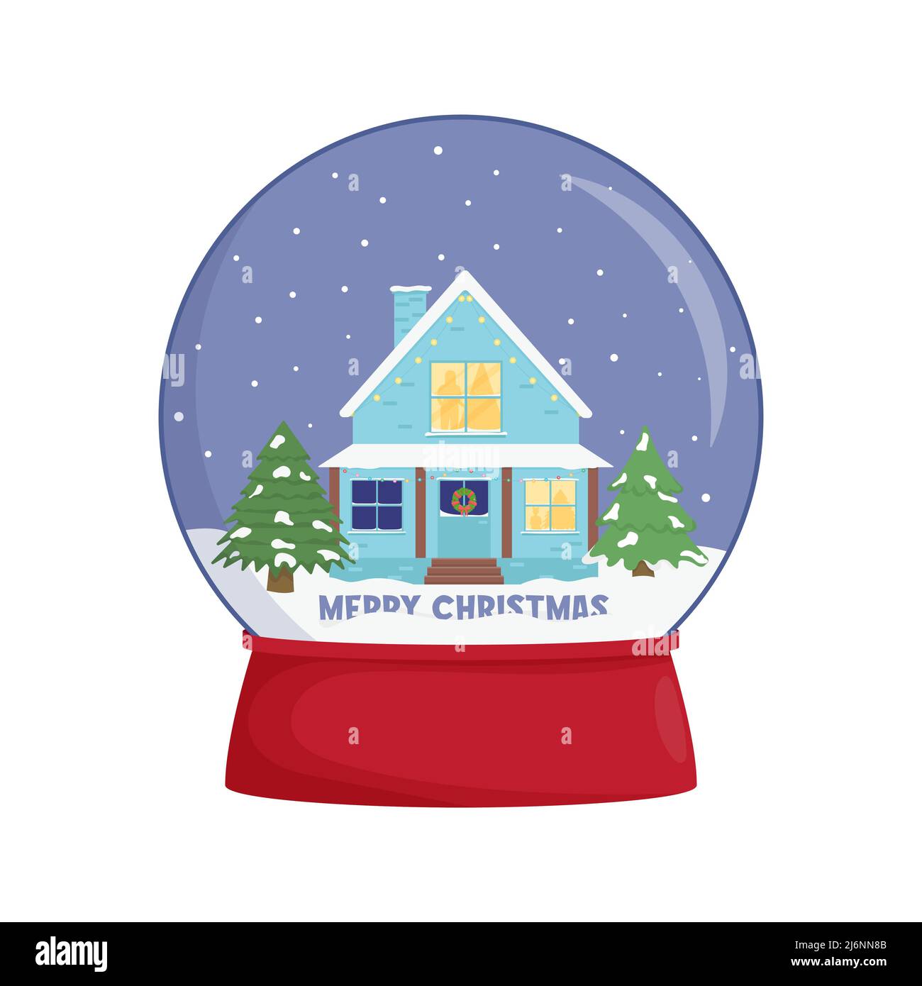 Snow globe with a town. Winter wonderland scenes in a snow globe Stock