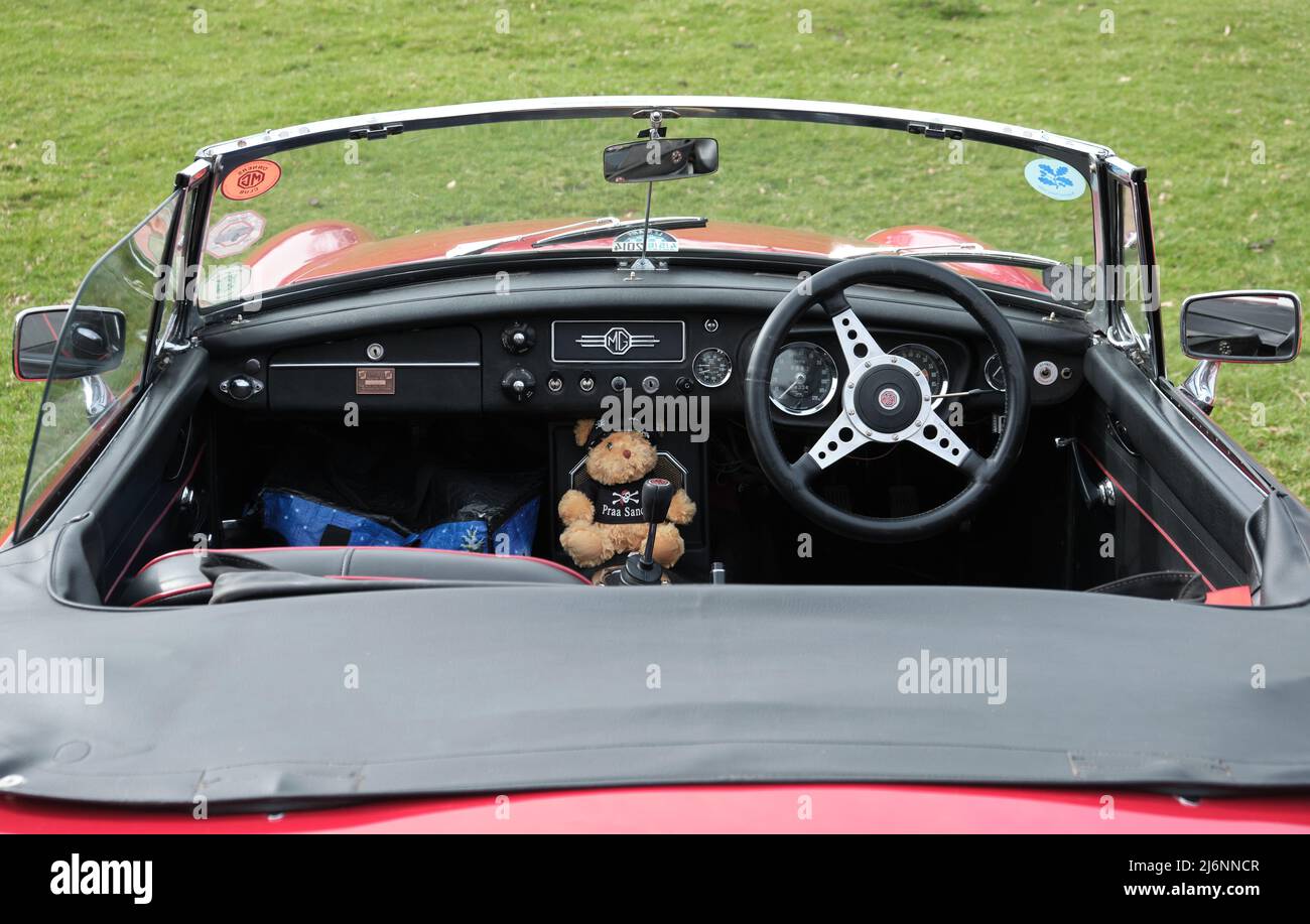 Classic MG Cars interior view dashboard and Mascot Stock Photo