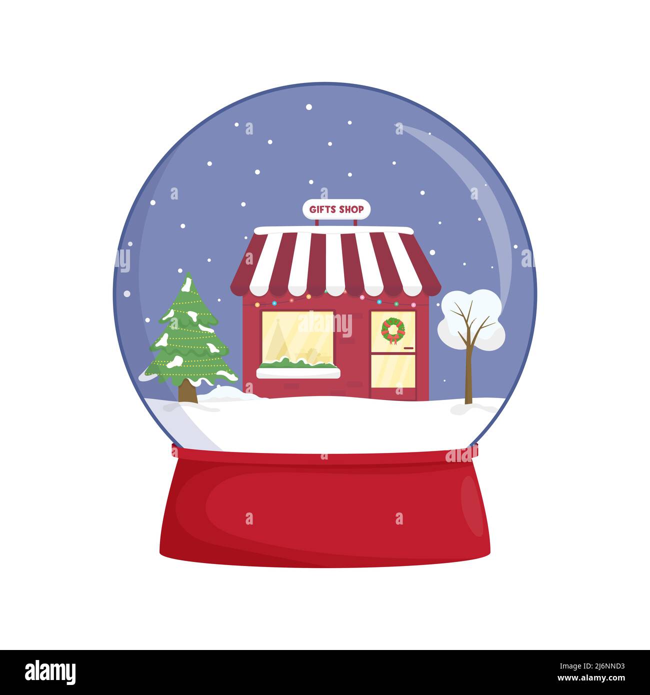 Snow globe with a town. Winter wonderland scenes in a snow globe Stock