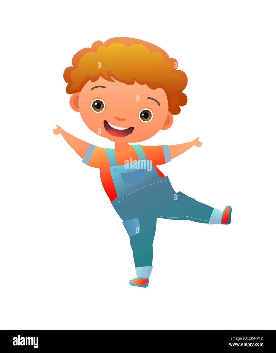 Little Boy preschooler. Person in summer clothes. Pants overalls. Cute  child. Cheerful funny kid. Baby joy. Cartoon style illustration. Flat  design. I Stock Vector Image & Art - Alamy