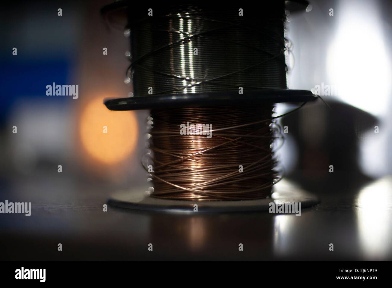 Copper wire wound on a spool. Material for working with a soldering