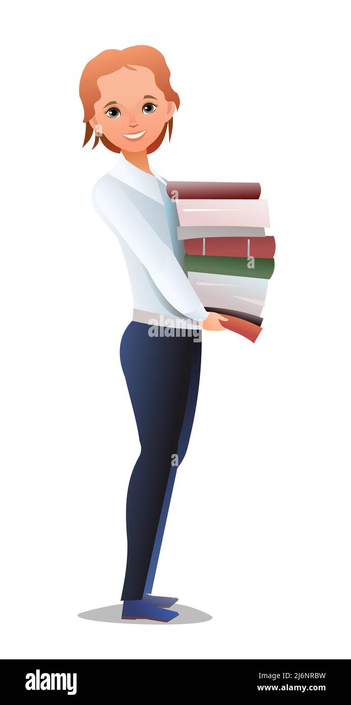 Successful schoolgirl. Cheerful teenagers in standing pose. Girl in white  shirt. Cartoon flat design in comic style. Separate character. Illustration  Stock Vector Image & Art - Alamy