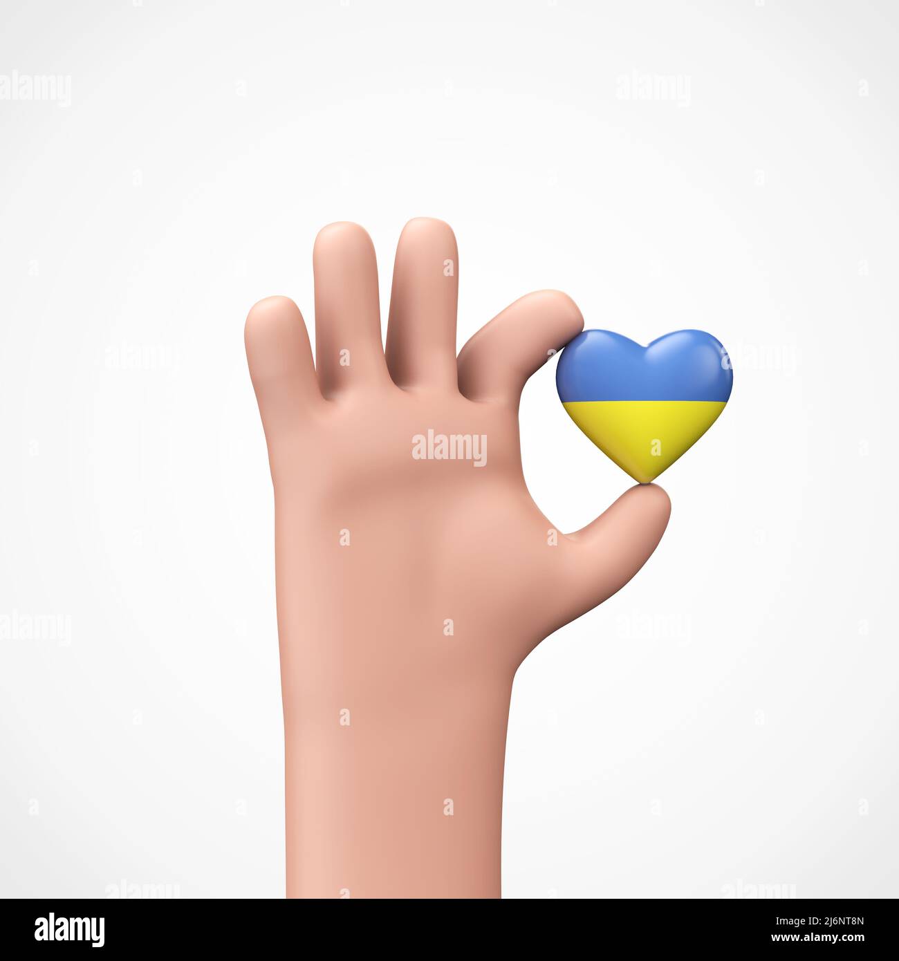 Hand holding a Ukraine flag heart. Community togetherness concept. 3D Rendering Stock Photo