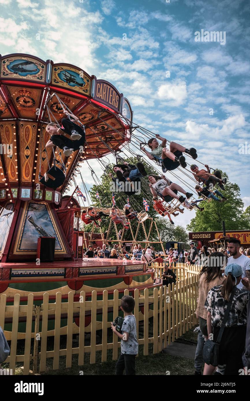 Carters Steam Fair is a traditional English travelling funfair with rides dating from the 1890s to the 1960’s. Stock Photo
