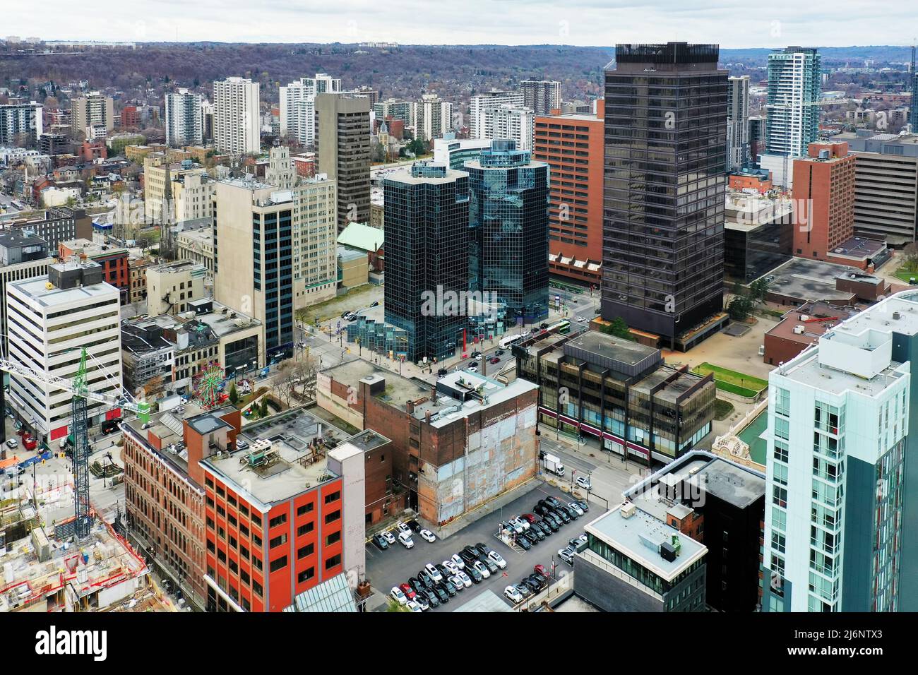 An aerial view of Hamilton, Ontario, Canada downtown in late autumn Stock Photo