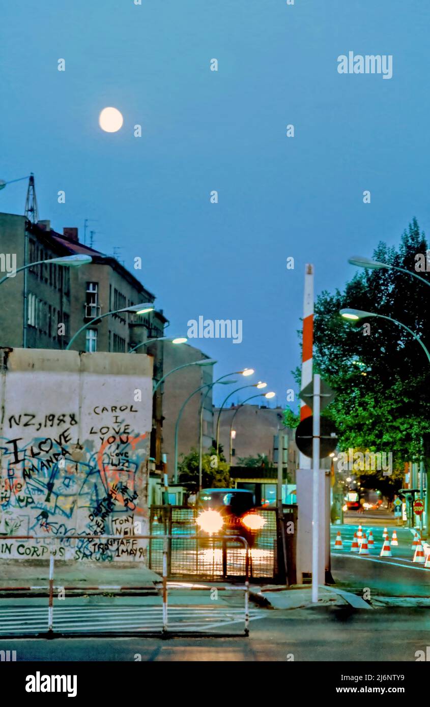Berlin, Germany, Berlin Wall, Newly Opened, Street Scene, Night, in Moonlight, 1990 Stock Photo