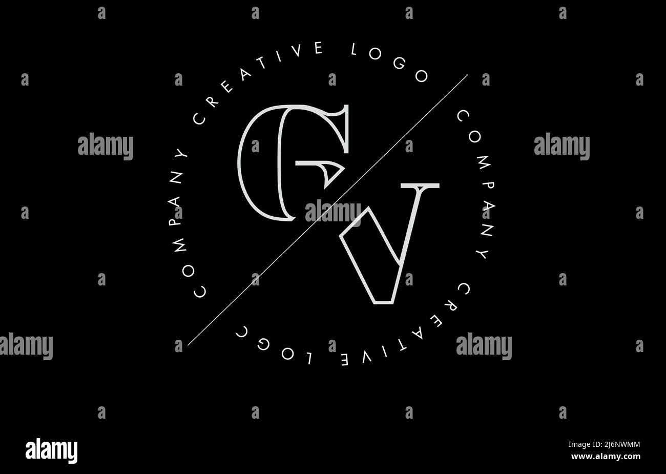 White Outline GV g v letter logo with cut and intersected design and ...