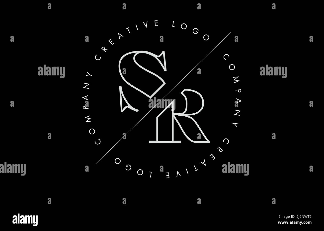 Outline SR s r letter logo with cut and intersected design and round ...