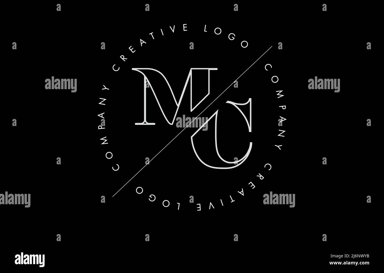 White Outline MC m c letter logo with cut and intersected design and ...